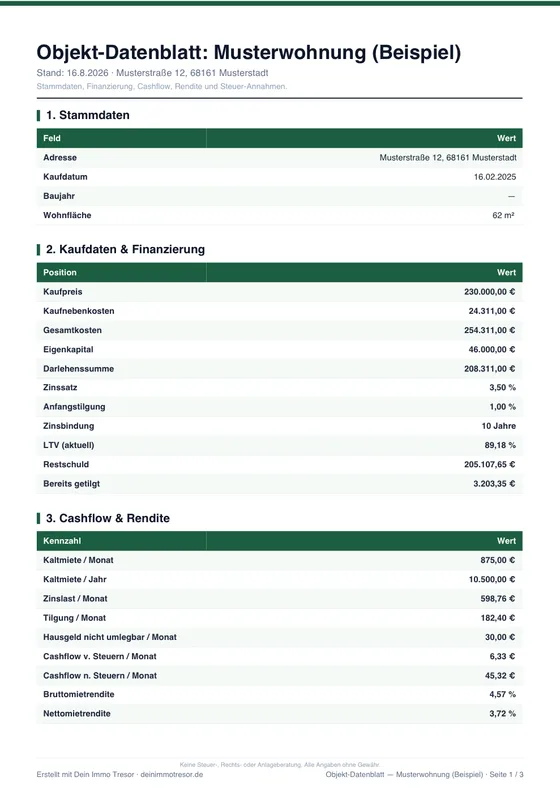 Erste Seite der Objekt-Datenblatt als PDF